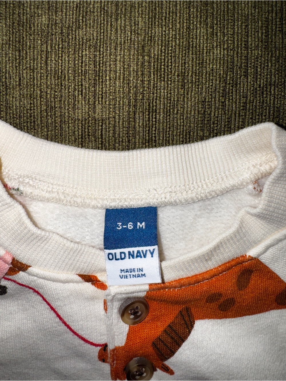 Old Navy Cream Baby Two-Piece Sweat Set with Orange and Pink Animal Prints - Picture 2 of 3